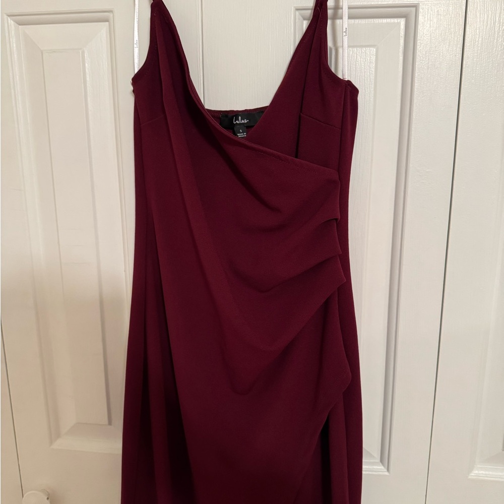 Lulu's Red Ruched Burgundy Maxi Dress - Picture 4 of 6